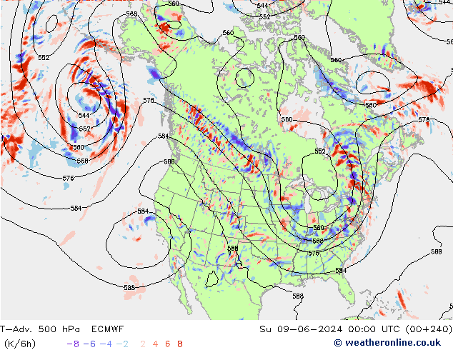 T-Adv. 500 hPa ECMWF Su 09.06.2024 00 UTC