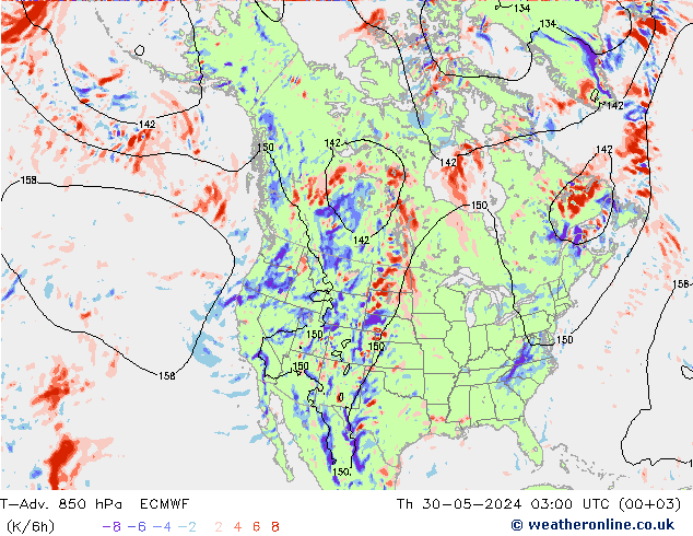 T-Adv. 850 hPa ECMWF Čt 30.05.2024 03 UTC