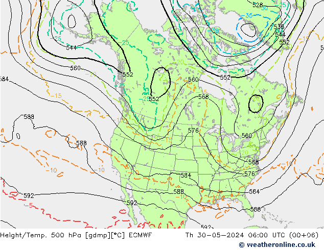 Z500/Rain (+SLP)/Z850 ECMWF gio 30.05.2024 06 UTC