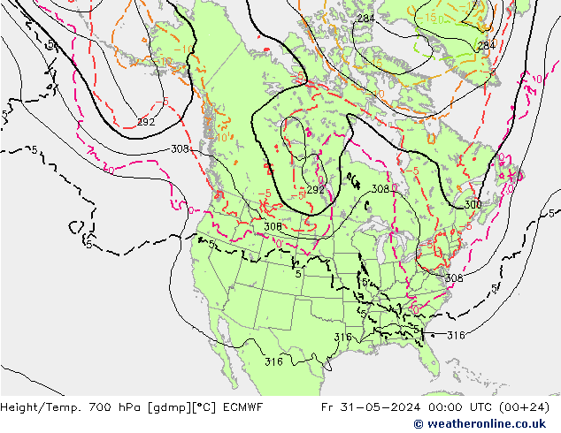 Height/Temp. 700 hPa ECMWF Fr 31.05.2024 00 UTC