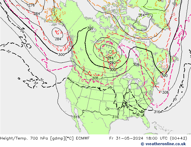 Height/Temp. 700 гПа ECMWF пт 31.05.2024 18 UTC