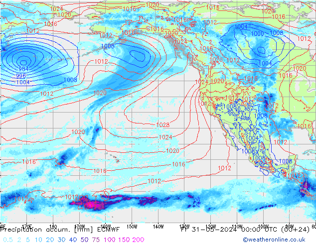 Precipitation accum. ECMWF Pá 31.05.2024 00 UTC