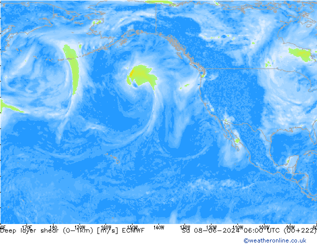 Deep layer shear (0-1km) ECMWF za 08.06.2024 06 UTC