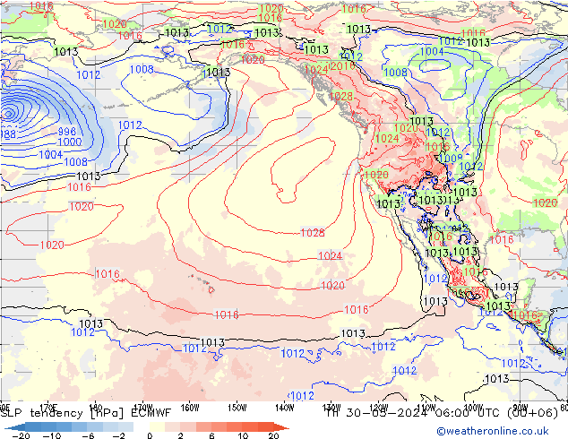 SLP tendency ECMWF Qui 30.05.2024 06 UTC