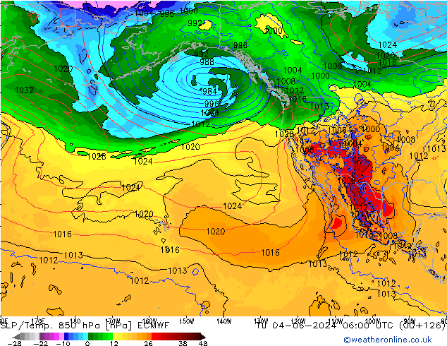 SLP/Temp. 850 hPa ECMWF Tu 04.06.2024 06 UTC