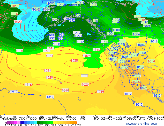 Thck 700-1000 hPa ECMWF lun 03.06.2024 06 UTC