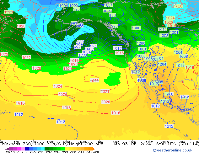 Dikte700-1000 hPa ECMWF ma 03.06.2024 18 UTC