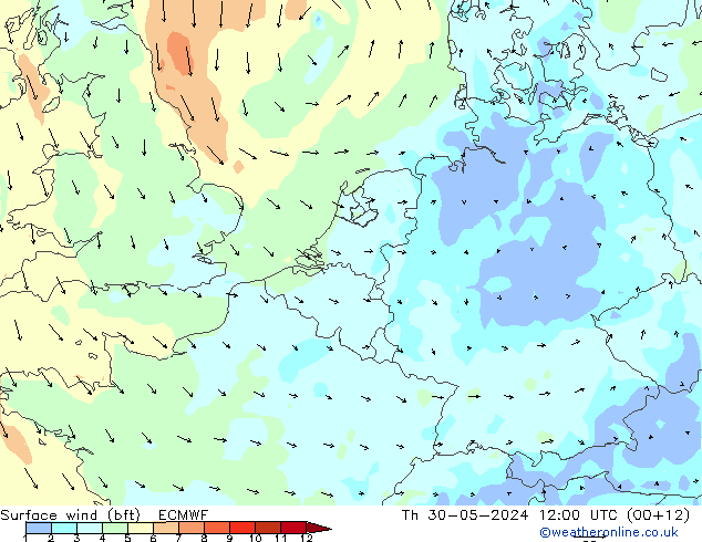 Surface wind (bft) ECMWF Th 30.05.2024 12 UTC