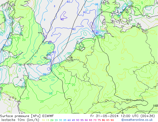 Isotachen (km/h) ECMWF Fr 31.05.2024 12 UTC