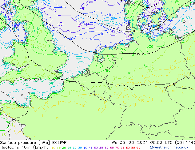 Isotachs (kph) ECMWF  05.06.2024 00 UTC