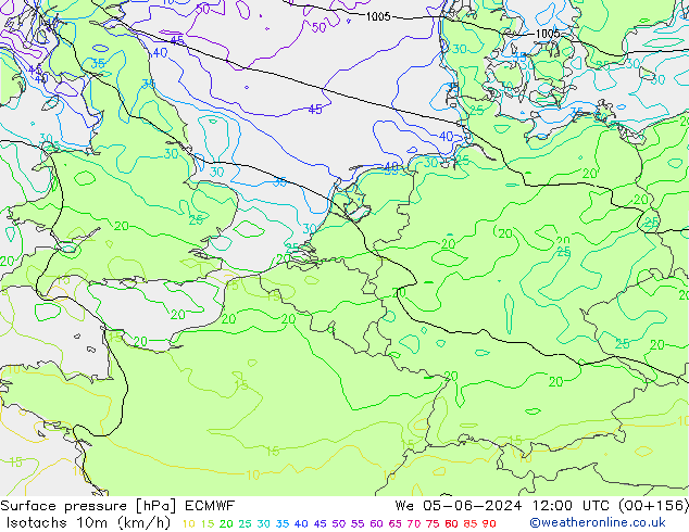 Isotachs (kph) ECMWF We 05.06.2024 12 UTC