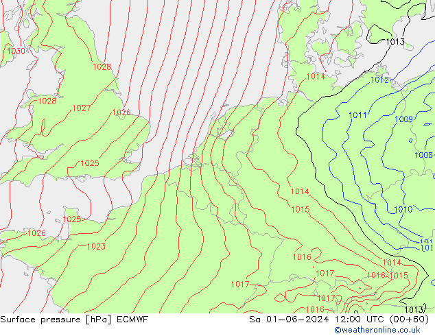 Surface pressure ECMWF Sa 01.06.2024 12 UTC