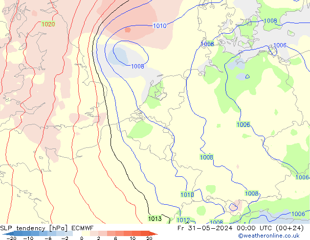 SLP tendency ECMWF Fr 31.05.2024 00 UTC