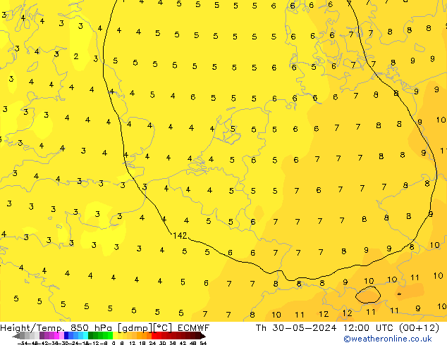 Z500/Rain (+SLP)/Z850 ECMWF Do 30.05.2024 12 UTC