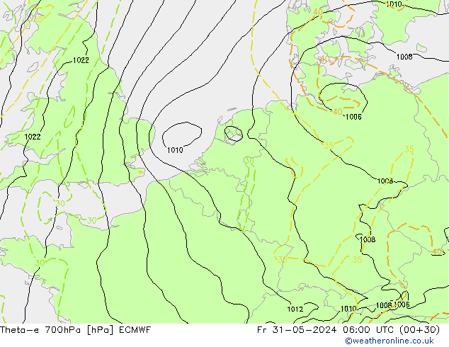 Theta-e 700hPa ECMWF  31.05.2024 06 UTC