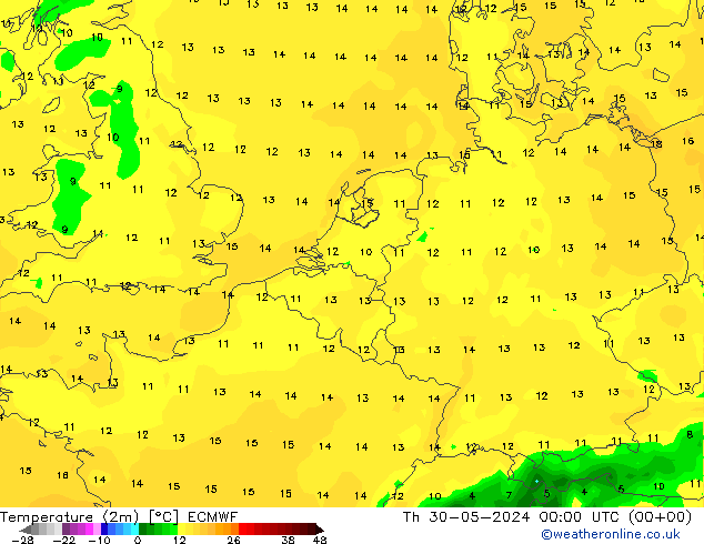 温度图 ECMWF 星期四 30.05.2024 00 UTC