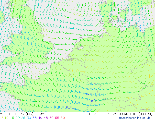 风 850 hPa ECMWF 星期四 30.05.2024 00 UTC