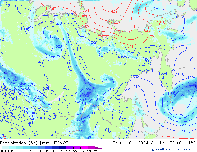 Z500/Rain (+SLP)/Z850 ECMWF Th 06.06.2024 12 UTC