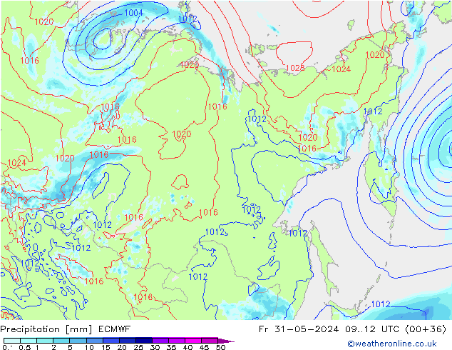 Neerslag ECMWF vr 31.05.2024 12 UTC
