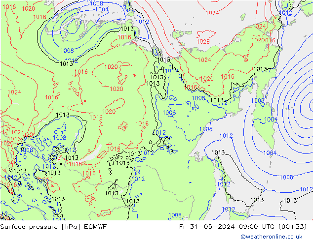 pressão do solo ECMWF Sex 31.05.2024 09 UTC