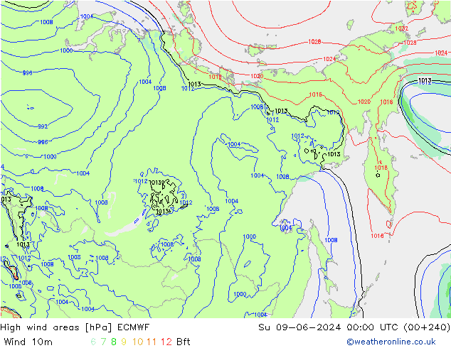 High wind areas ECMWF  09.06.2024 00 UTC