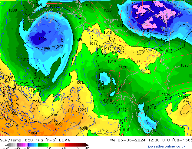 SLP/Temp. 850 hPa ECMWF  05.06.2024 12 UTC