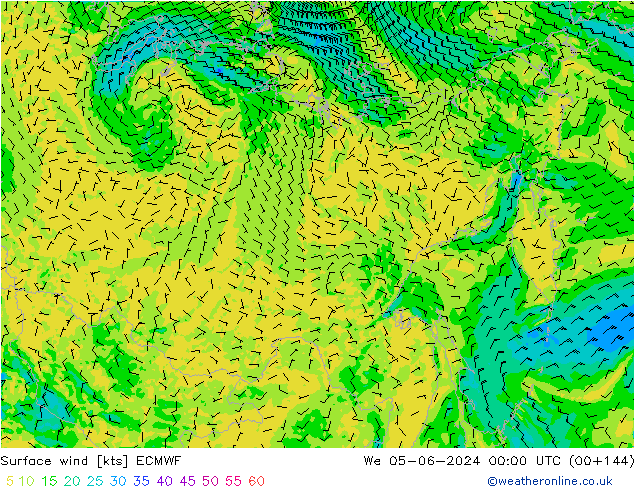 Wind 10 m ECMWF wo 05.06.2024 00 UTC