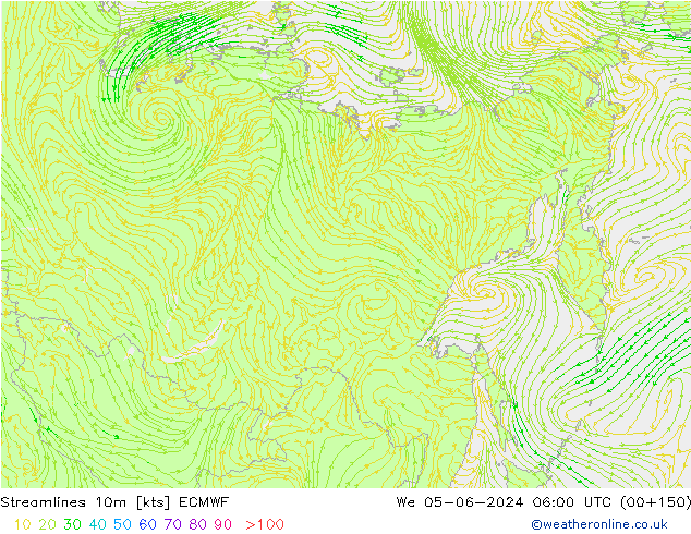 Linha de corrente 10m ECMWF Qua 05.06.2024 06 UTC