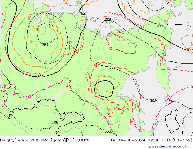 Height/Temp. 700 hPa ECMWF Tu 04.06.2024 12 UTC