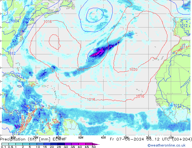 Z500/Rain (+SLP)/Z850 ECMWF Pá 07.06.2024 12 UTC