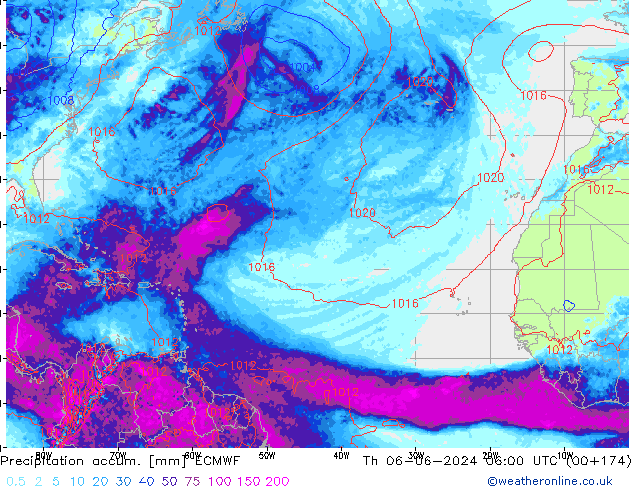 Precipitation accum. ECMWF czw. 06.06.2024 06 UTC