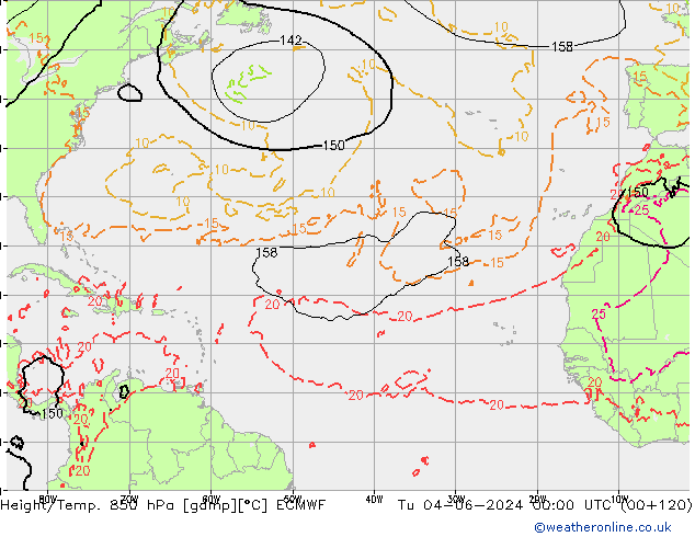 Height/Temp. 850 гПа ECMWF вт 04.06.2024 00 UTC