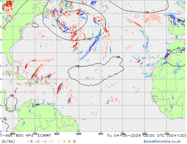 T-Adv. 850 гПа ECMWF вт 04.06.2024 00 UTC