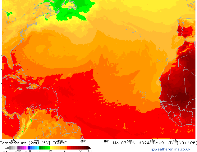 Temperatura (2m) ECMWF lun 03.06.2024 12 UTC