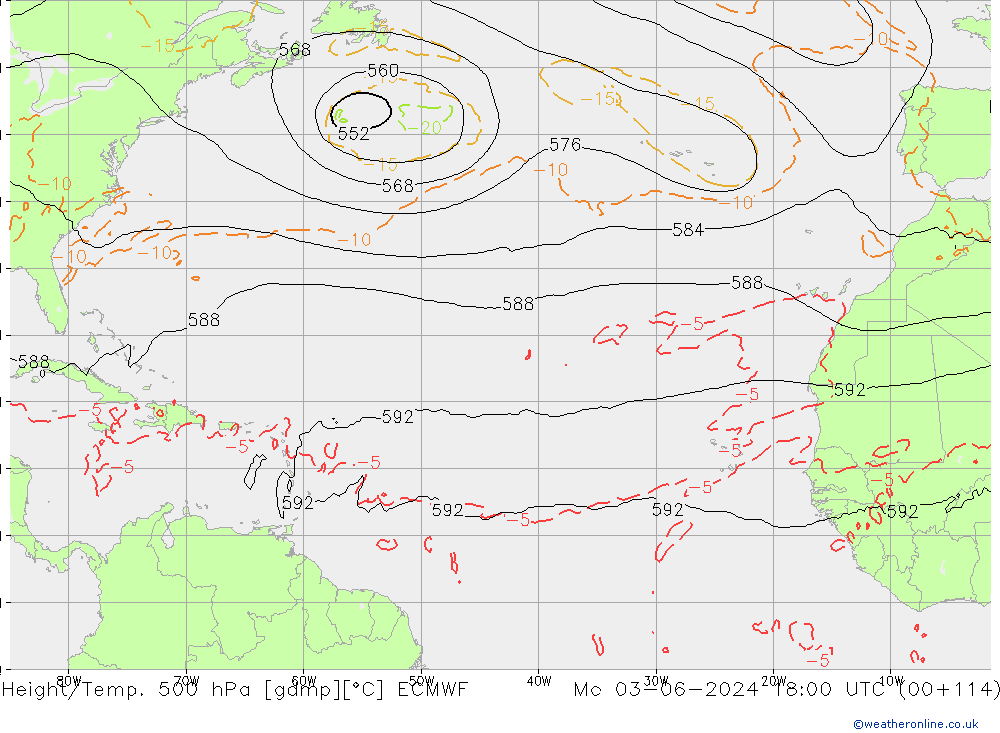 Z500/Yağmur (+YB)/Z850 ECMWF Pzt 03.06.2024 18 UTC