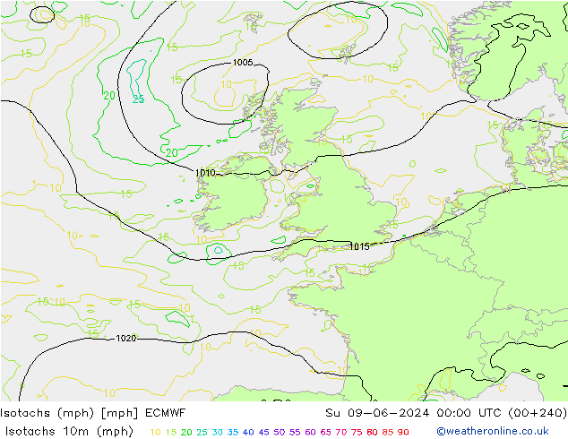 Isotachs (mph) ECMWF Dom 09.06.2024 00 UTC