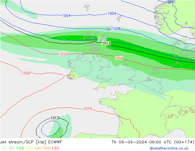 Jet stream/SLP ECMWF Th 06.06.2024 06 UTC