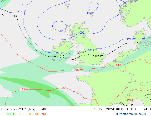 Jet stream/SLP ECMWF Su 09.06.2024 00 UTC