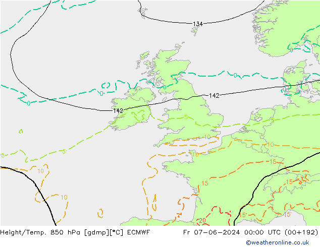 Hoogte/Temp. 850 hPa ECMWF vr 07.06.2024 00 UTC