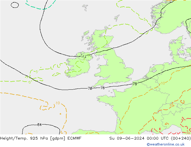 Height/Temp. 925 hPa ECMWF Dom 09.06.2024 00 UTC