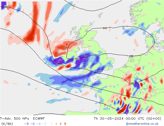 T-Adv. 500 hPa ECMWF Per 30.05.2024 00 UTC