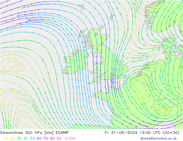 Stromlinien 300 hPa ECMWF Fr 31.05.2024 12 UTC