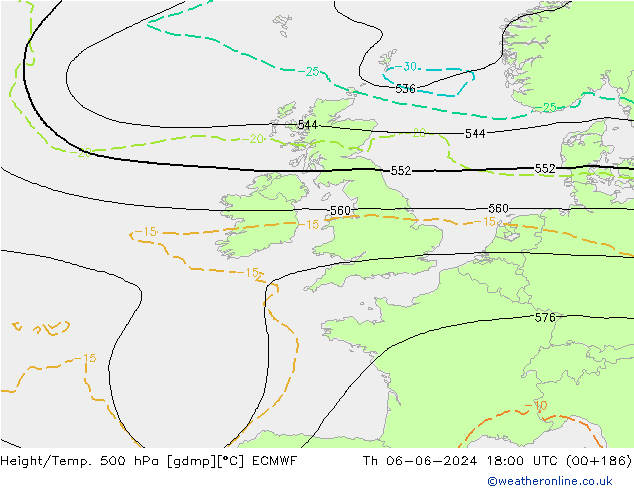 Height/Temp. 500 hPa ECMWF Qui 06.06.2024 18 UTC