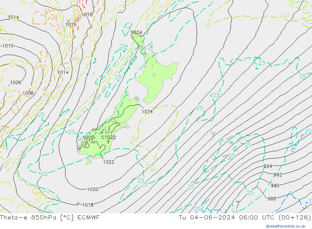 Theta-e 850hPa ECMWF  04.06.2024 06 UTC