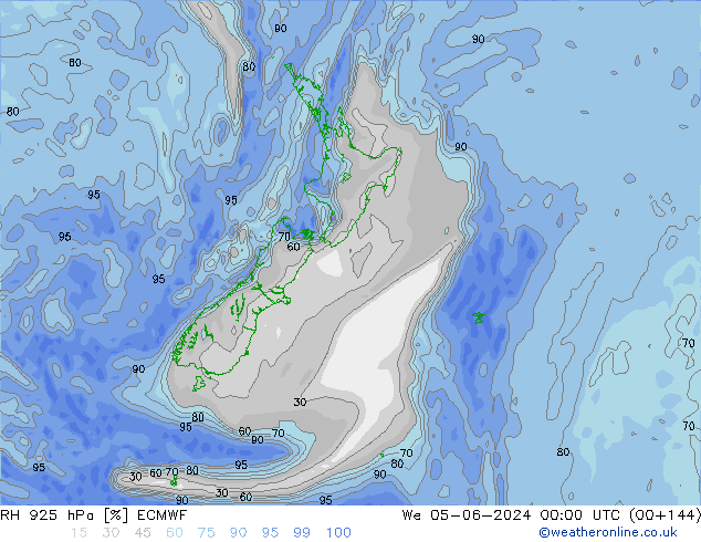Humidité rel. 925 hPa ECMWF mer 05.06.2024 00 UTC