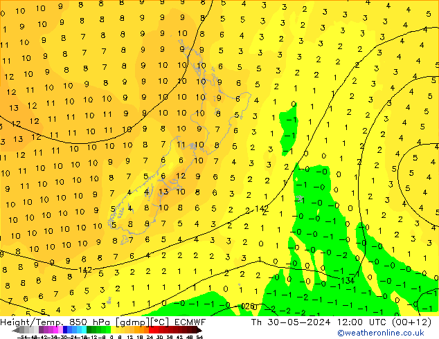 Z500/Rain (+SLP)/Z850 ECMWF Qui 30.05.2024 12 UTC