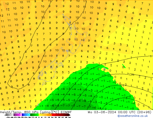 Yükseklik/Sıc. 850 hPa ECMWF Pzt 03.06.2024 00 UTC