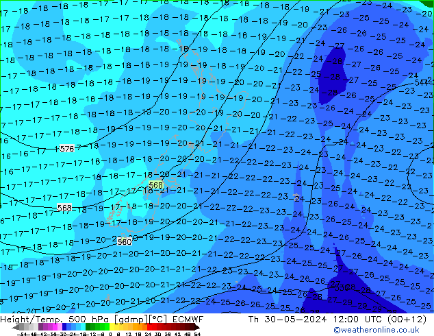 Z500/Rain (+SLP)/Z850 ECMWF Qui 30.05.2024 12 UTC