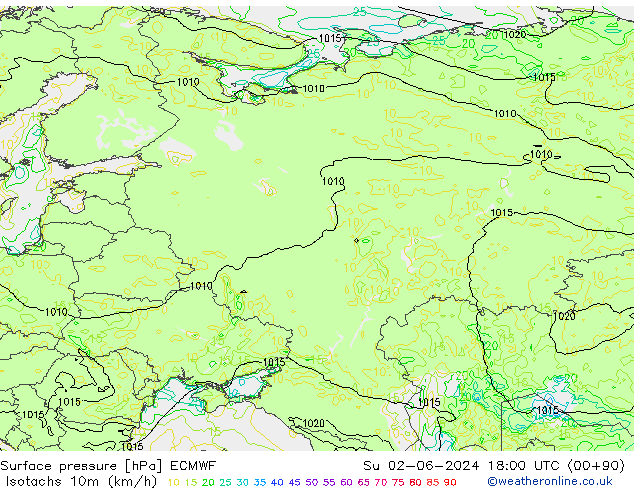 Isotaca (kph) ECMWF dom 02.06.2024 18 UTC