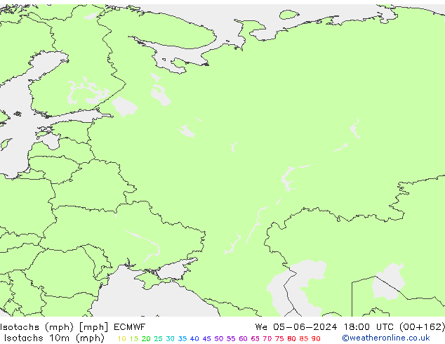 Eşrüzgar Hızları mph ECMWF Çar 05.06.2024 18 UTC